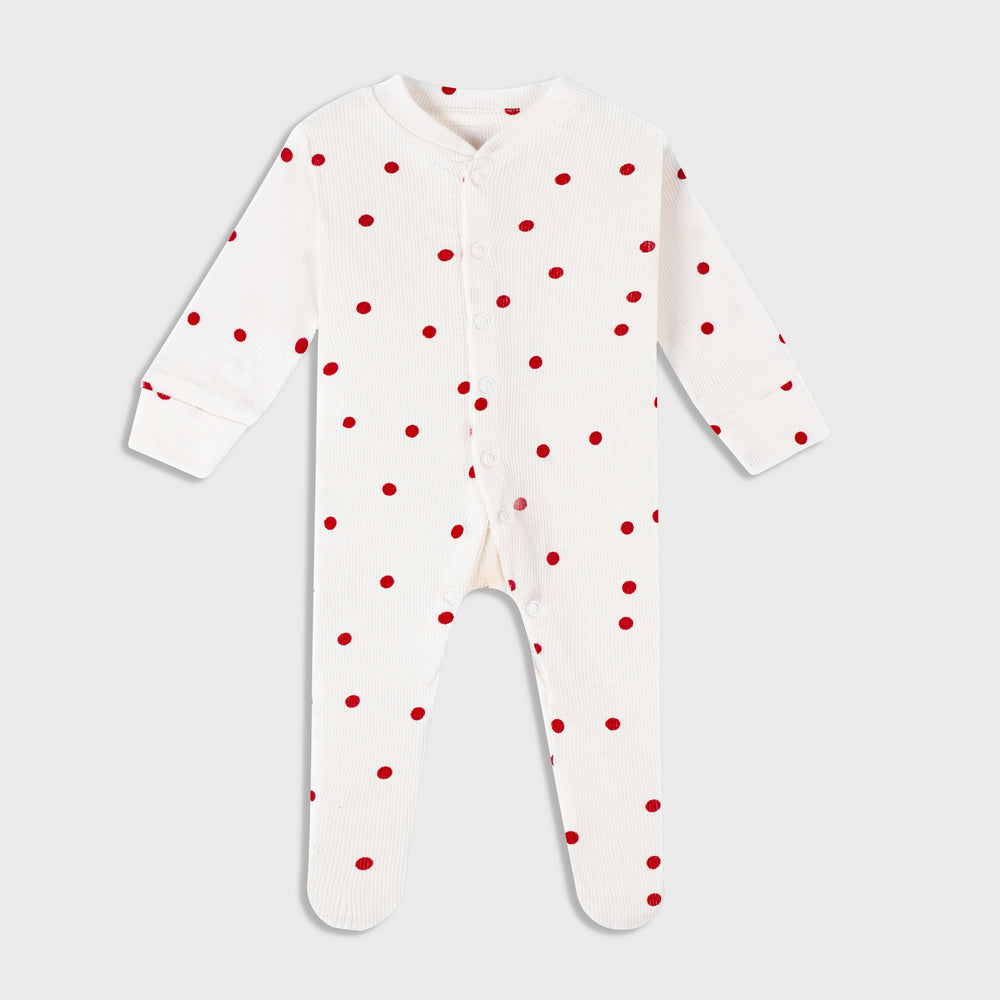 Playful Polka Dot (White & Red) - Sleep Suit