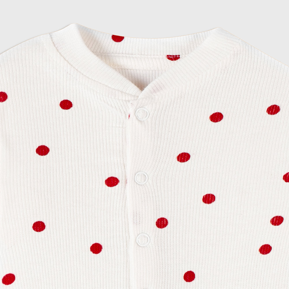 Playful Polka Dot (White & Red) - Sleep Suit