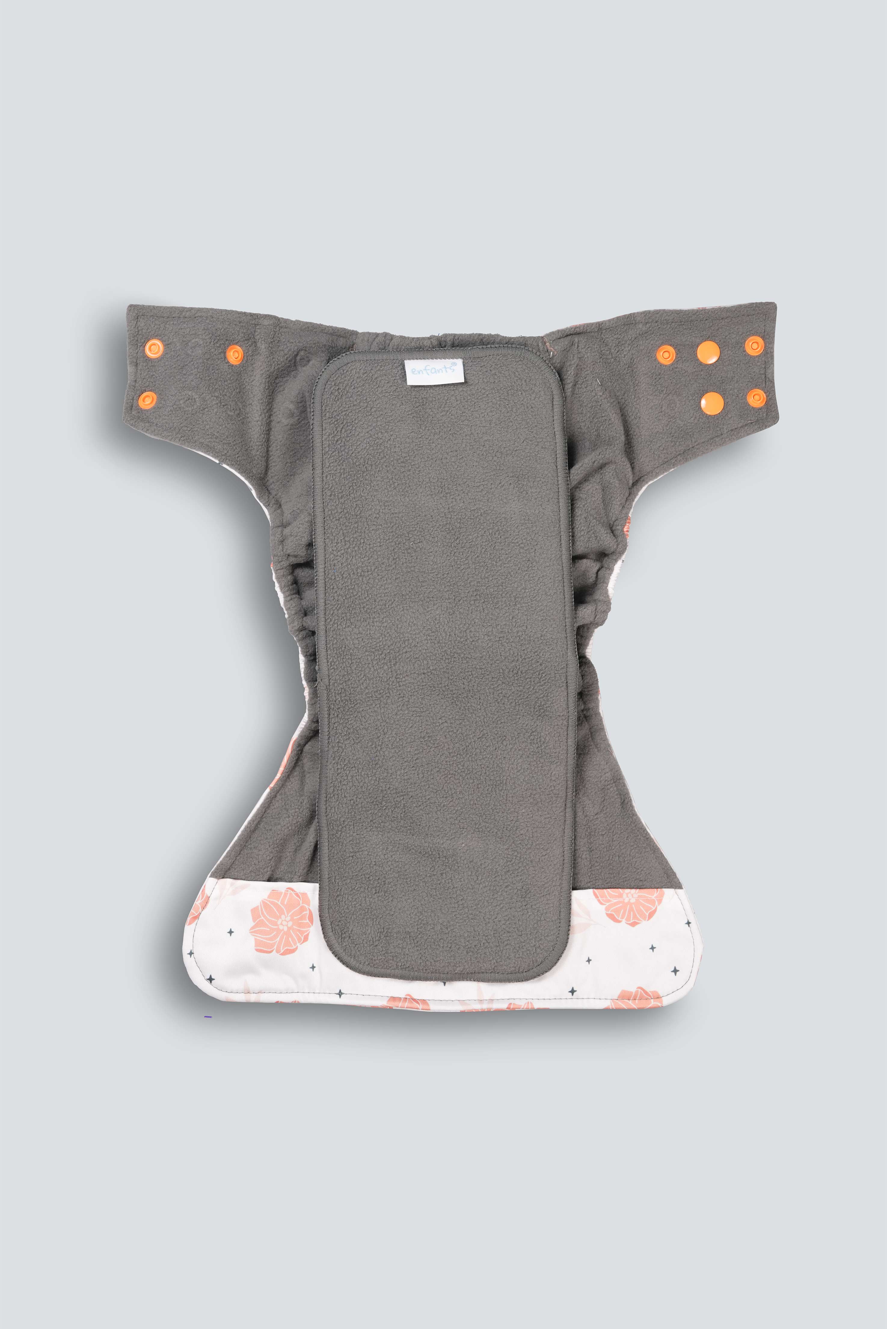 Rustic Rose Grey Polar Fleece Reusable Diaper