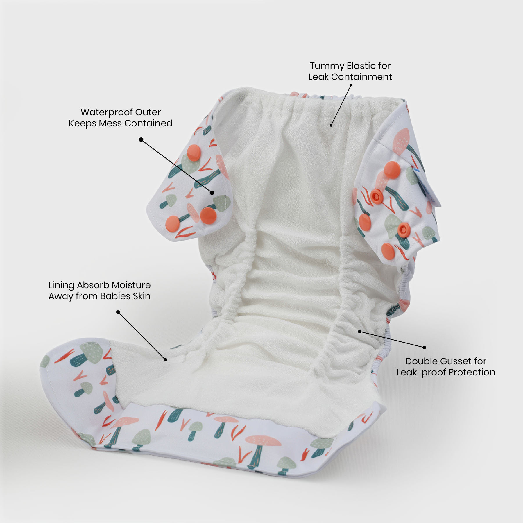 Misty Mushroom Natural Bamboo Reusable Diaper