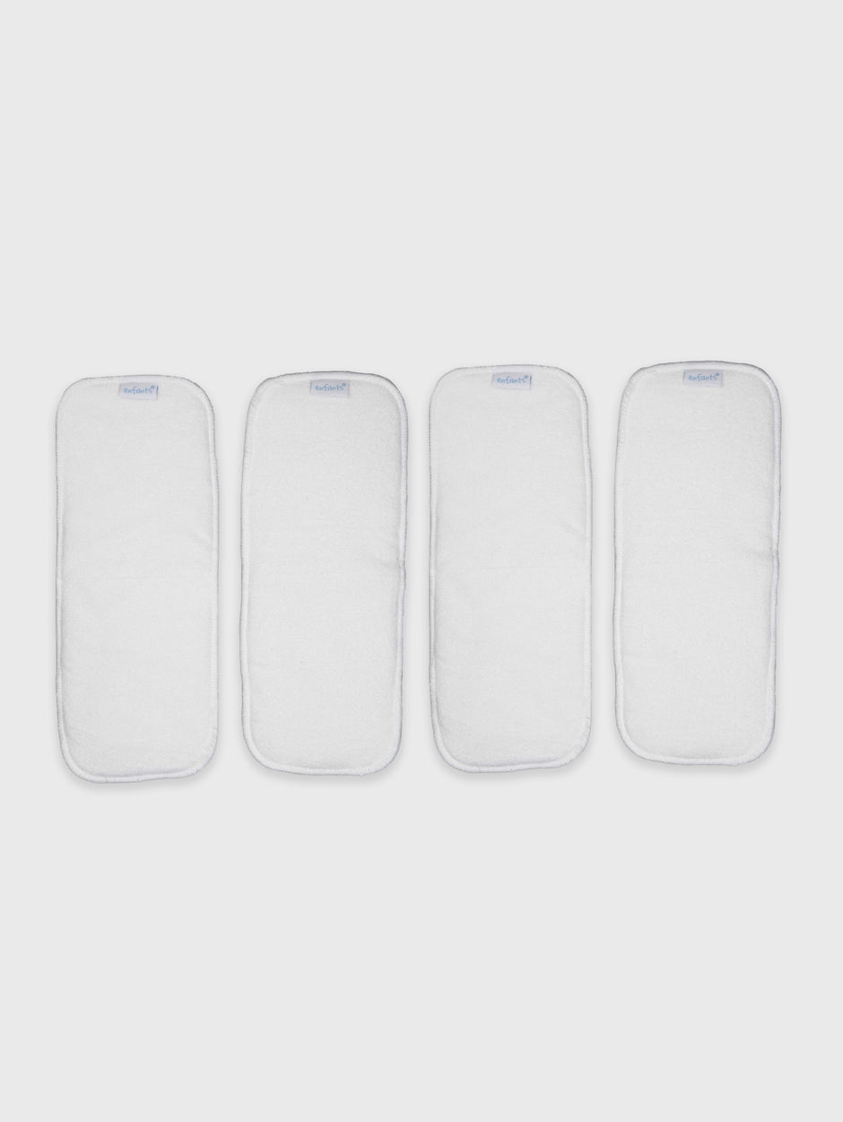 Enfants Bamboo Microfibre Solid Reusable Diaper Inserts Pack of 4 - White